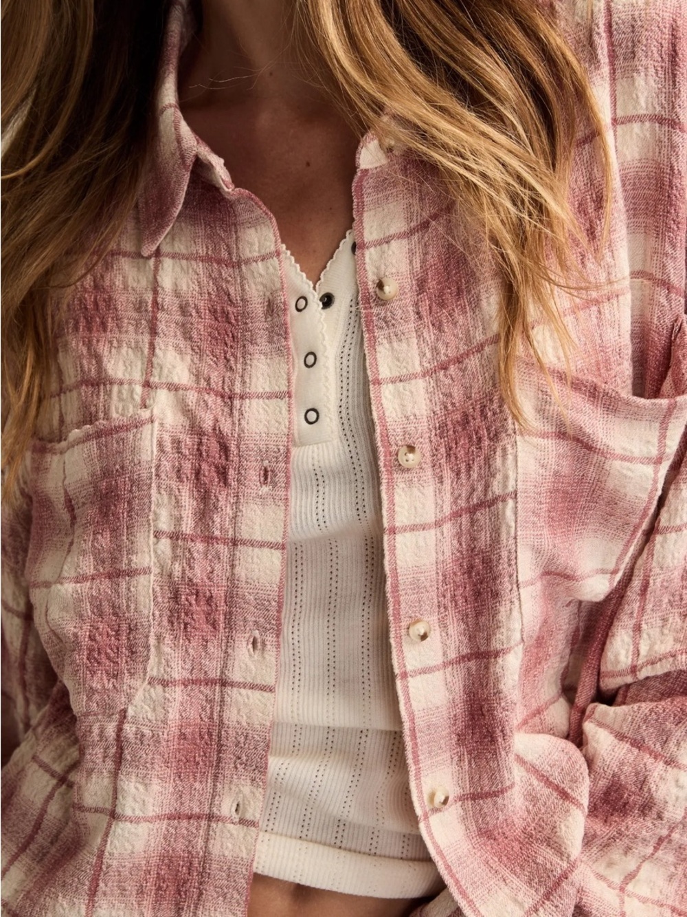 Lucky Brand Cropped Plaid Drapey Shirt - Picture 2 of 11